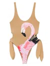 Chloé Flamingo Print Cutout One-piece Swimsuit In Brown