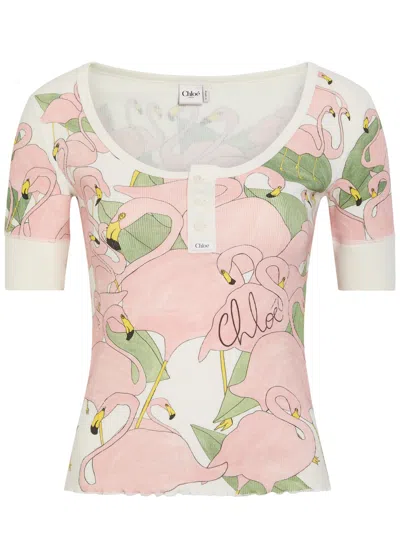 Chloé Chloe Flamingo-print Stretch-cotton Top In Animal Print
