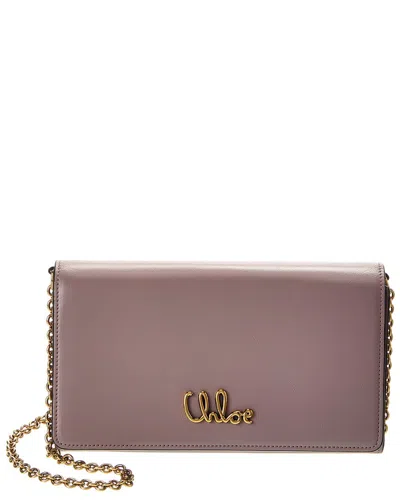 Chloé Chloe Logo Leather Wallet On Chain In Purple