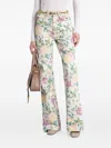 Chloé Flare Denim Jeans With All-over Flowers Print In Multi