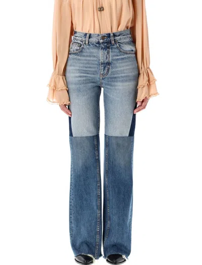 Chloé Patchwork Cotton Denim Jeans In Blue