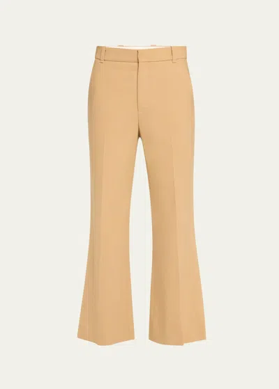 Chloé Flare Stretch Wool Crop Trousers In Pearl Beige