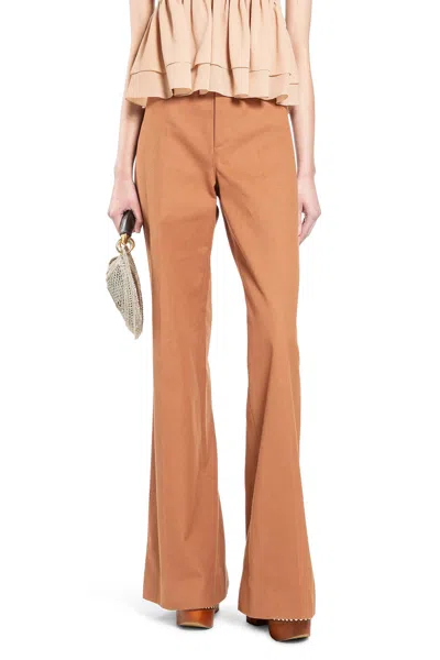 Chloé Flared Cotton Canvas Trousers In Brown
