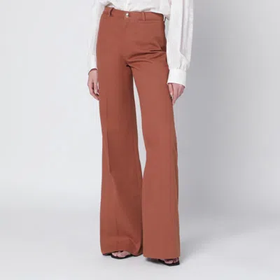 Chloé Flared Cotton Trousers In Nougat Colour In Brown