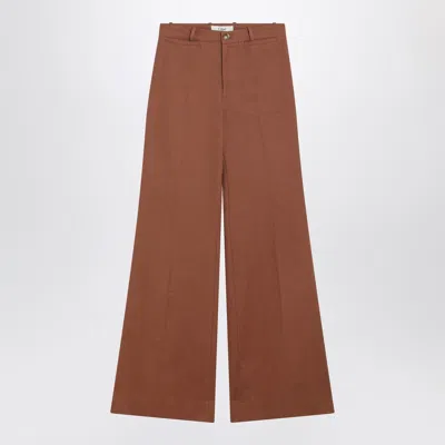 Chloé Flared Cotton Trousers In Nougat Colour Women In Brown