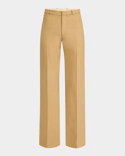Chloé Flared Crepe Wool Trousers In Neutral