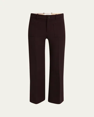 Chloé Flared Crop Cavalry Wool Trousers In Brown