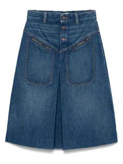 CHLOÉ CHLOÉ FLARED DENIM MIDI SKIRT