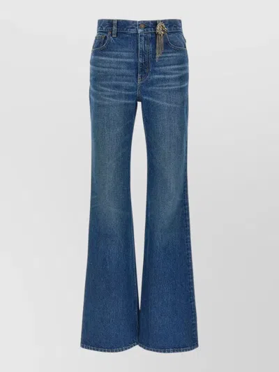 Chloé Flared Denim Trousers Belt Loops Back Pockets In Blue