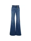 Chloé Women Blue Jeans With Wide Leg And Pendant Charm On The Front In Denim Woman In Blue