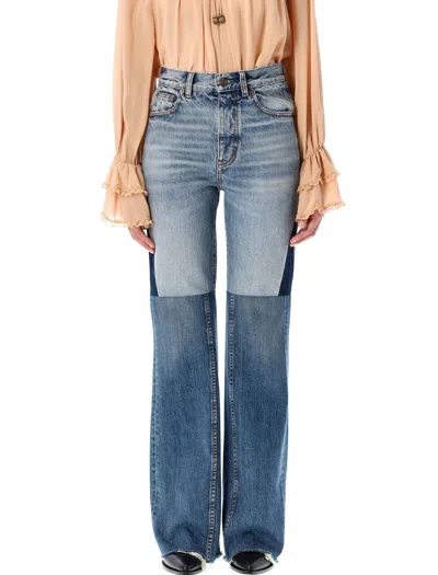 Chloé Flared Jeans Patchwork In Multicolor Blue