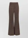 Chloé Brown Flared Checkered Wool Trousers In Brown
