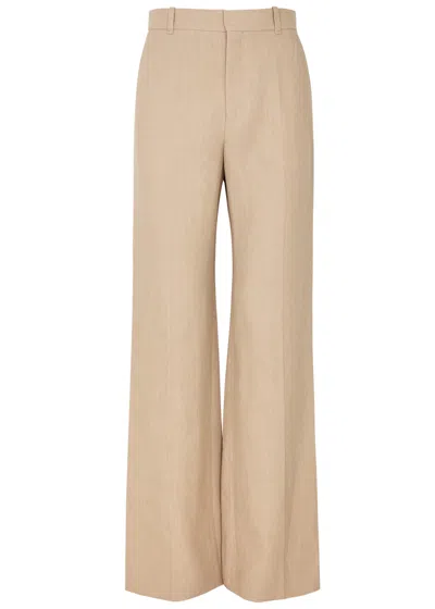 Chloé Chloe Flared Linen Trousers In Beige