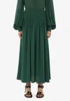 Chloé Flared Maxi Skirt In Silk In Green