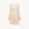 Chloé Flared Mini Dress In Silk Georgette Pink Size 8 100% Silk In Neutral