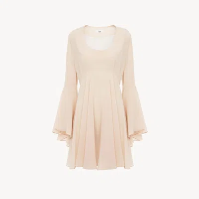 Chloé Flared Mini Dress In Silk Georgette Pink Size 8 100% Silk In Neutral