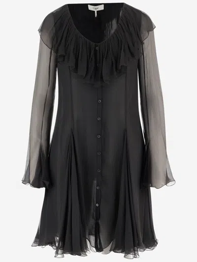 CHLOÉ FLARED MINI DRESS IN SILK MUSLIN