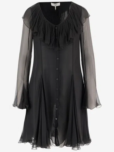 Chloé Chloè Flared Mini Dress In Silk Muslin In Black