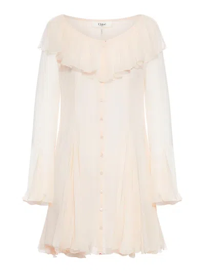 Chloé Flared Mini Dress With Ruffles In Pink
