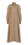 Chloé Long Trench Coat With Stand-up Collar In Cotton Gabardine In Brown