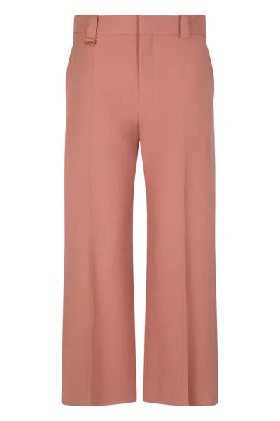Chloé Flared Bootcut Pants In Wool Gabardine In Pink