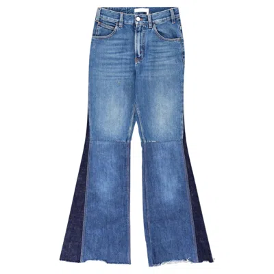 Pre-owned Chloé Chloe Flared Patchwork High-waisted Jeans In Blue