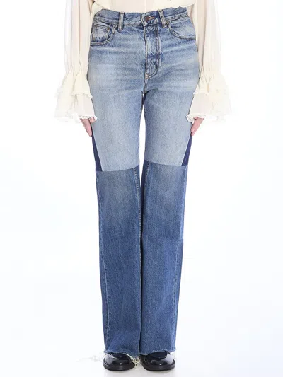 Chloé Flared Patchwork Jeans In Blue