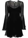 Chloé Tie-detailed Gathered Silk-chiffon Mini Dress In Black
