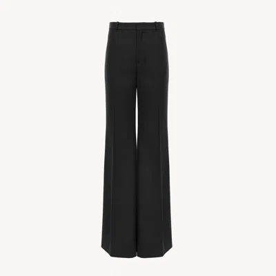 CHLOÉ PANTALON TAILLEUR ÉVASÉ EN LAINE GRAIN DE POUDRE FEMME NOIR TAILLE 42 100% LAINE