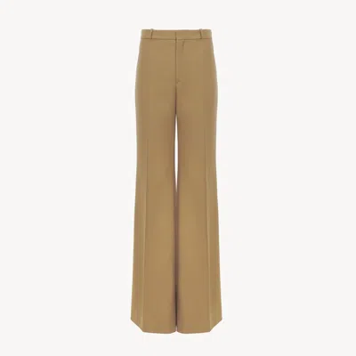 CHLOÉ FLARED TAILORED TROUSERS IN WOOL GRAIN DE POUDRE BROWN SIZE 8 100% VIRGIN WOOL