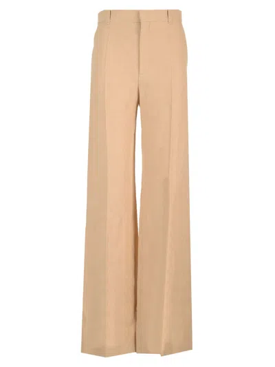 Chloé High-waisted Tailored Linen Trousers With Front Crease In Beige