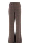 Chloé High-rise Flared Trousers In Wool Check In Brown