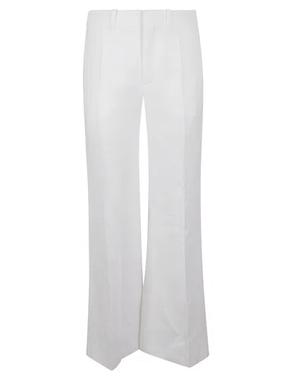 Chloé Flared White Trousers In Silk-linen Blend