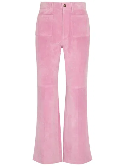 Chloé Chloe Flared-leg Suede Trousers In Pink