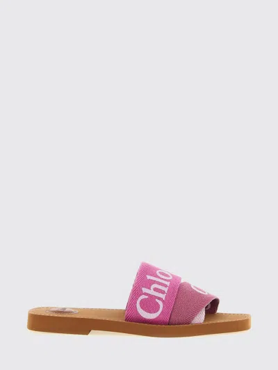 Chloé Woody Logo Canvas Sandal In Pink