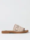 Chloé Beihe Brown Canvas Woody Flats In Beige