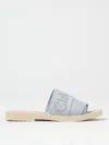 Chloé Womens Chloe Woody Logo-embroidered Linen Mules In Blue