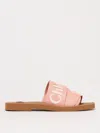 Chloé Pink Linen Blend Woody Slippers In Pink