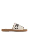 Chloé Flat Sandals With Linen Band And Logo In Blanco