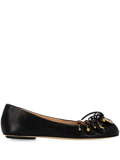Chloé Bow Ballerinas Gold-tone Embellishments In Black