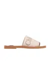 Chloé Beige Linen Woody Slippers In Brown