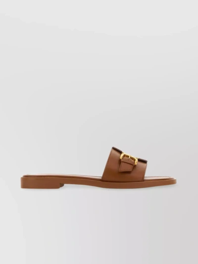 Chloé Flat Sole Leather Slide Sandals In Brown