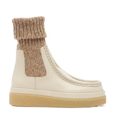 Chloé Flat-soled Sock Boots In Nude