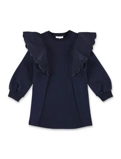 Chloé Kids' Fleece Rouge Dress In Blu