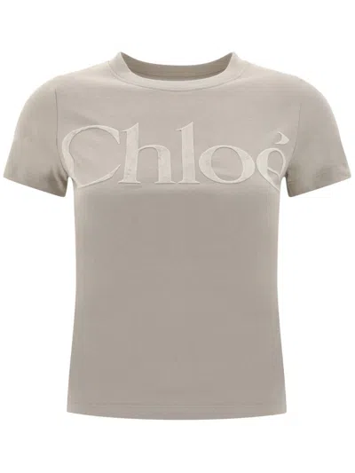 Chloé Cotton Jersey T-shirt With Logo In Powder Grey