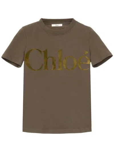 CHLOÉ FLOCKED-LOGO T-SHIRT