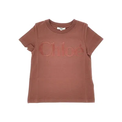 Chloé Flocked Logo T-shirt Kids In Brown