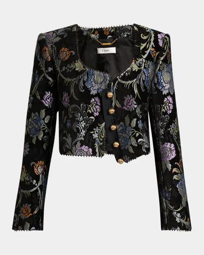 CHLOÉ FLORAL BROCADE CROP JACKET