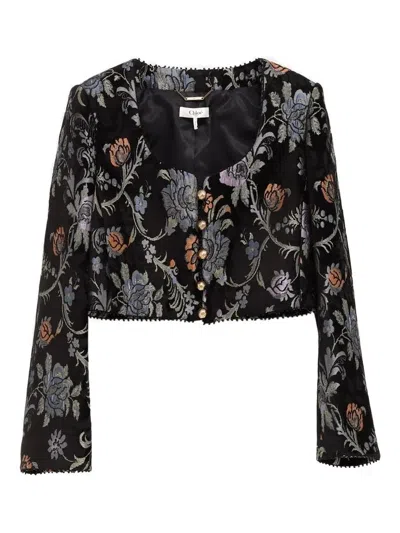 Chloé Cropped Floral-jacquard Jacket In Black