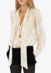 Chloé Metallic Floral Silk Scarf-neck Top In Cream